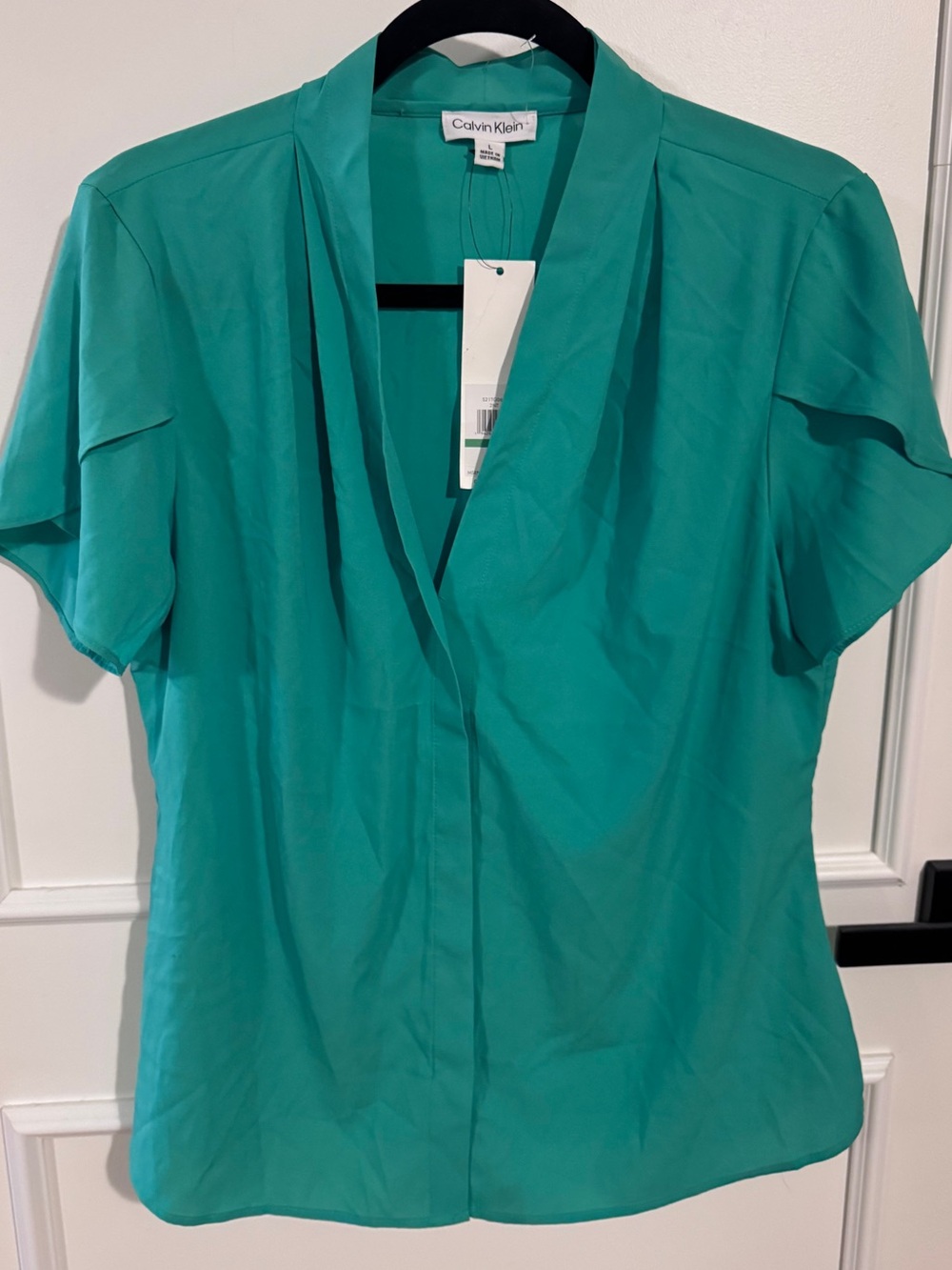 Calvin Klein Teal Short Sleeve V-Neck Blouse